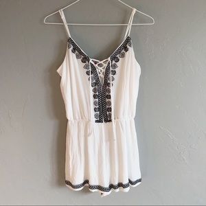 Trixxi Romper White and Black Embroidered